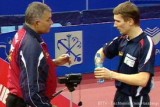 Werner Schlager mit Trainer bei den Tischtennis-Europameisterschaften in St. Petersburg