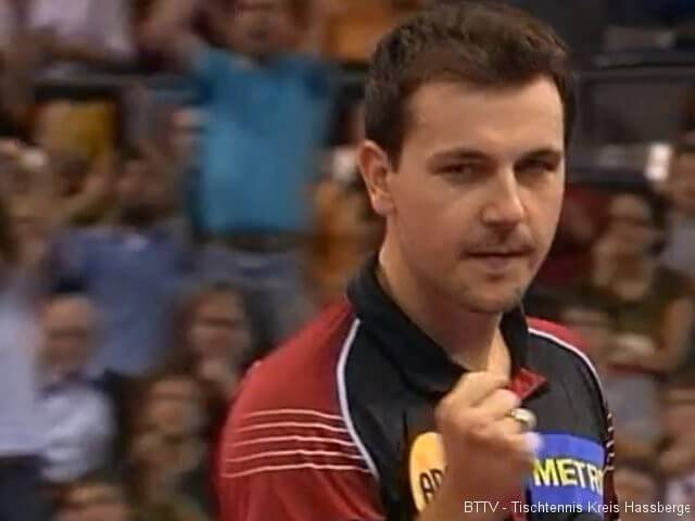 Timo Boll freut sich bei der Tischtennis EM 2009 in Stuttgart