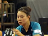 Wu Jiaduo konzentriert beim Rückschlag bei der Tischtennis deutsche Meisterschaft 2010